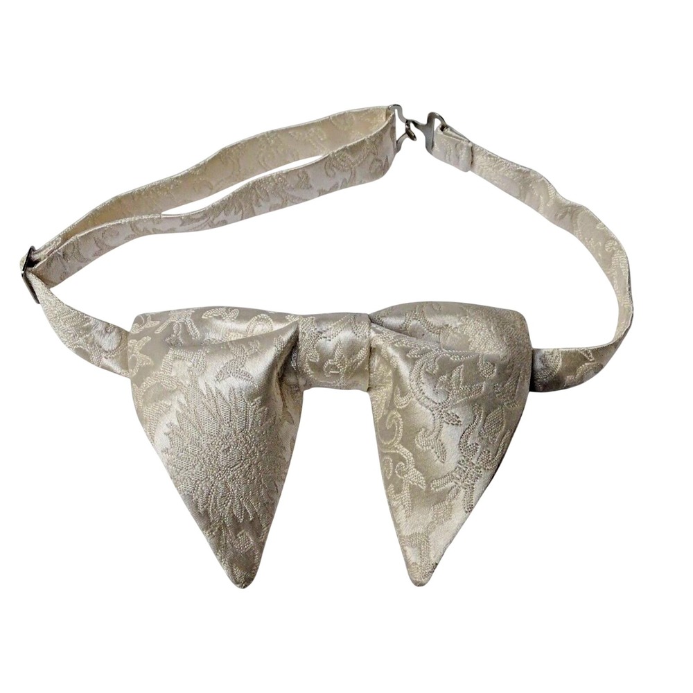 Handmade Brocade Bow tie Vintage style 70`s Ivory Bowtie Wedding Prom Gift 4 Him